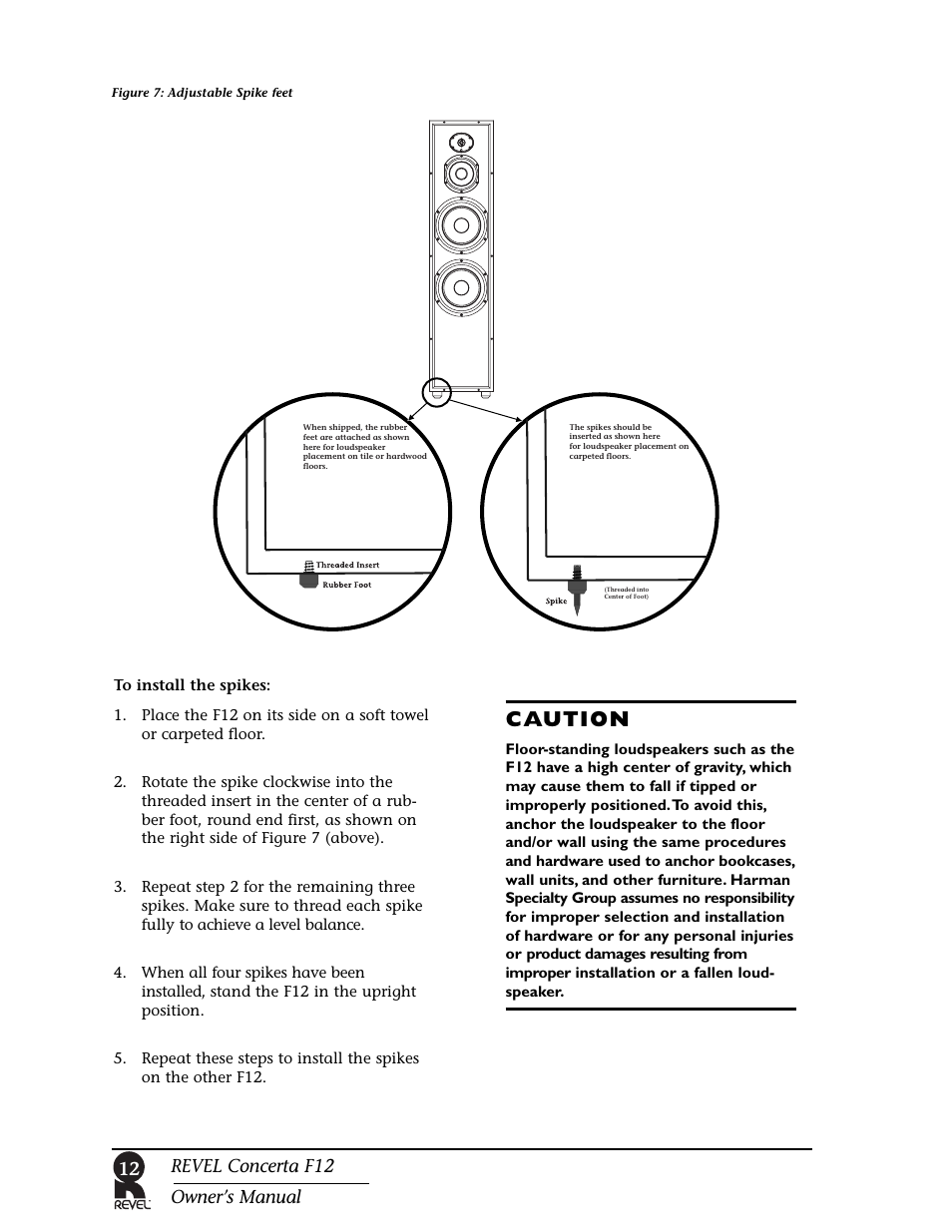 Caution, 12 revel concerta f12 owner’s manual | Revel F12 User Manual | Page 12 / 22