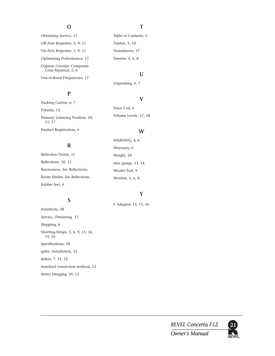 21 revel concerta f12 owner’s manual | Revel F12 User Manual | Page 21 / 22