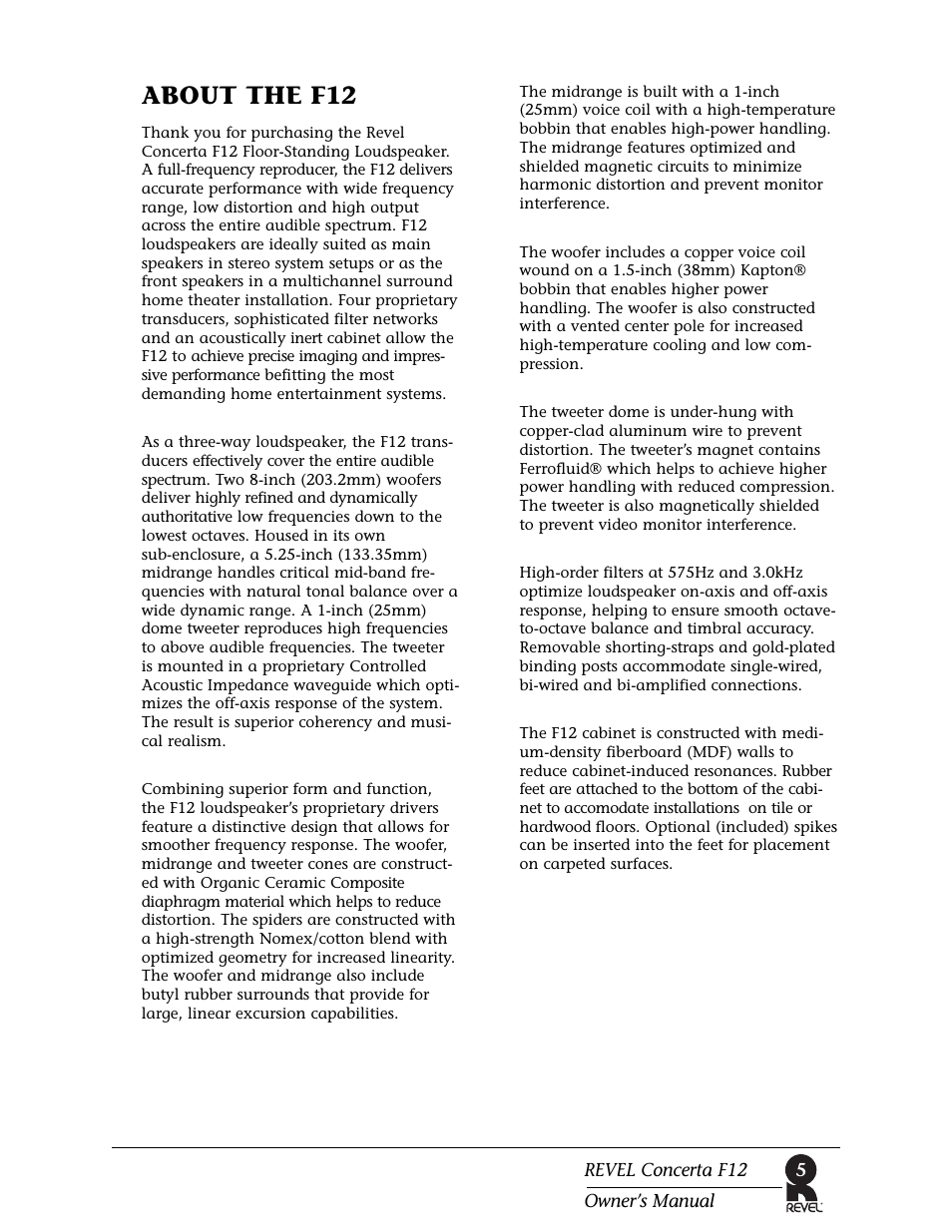 About the f12 | Revel F12 User Manual | Page 5 / 22