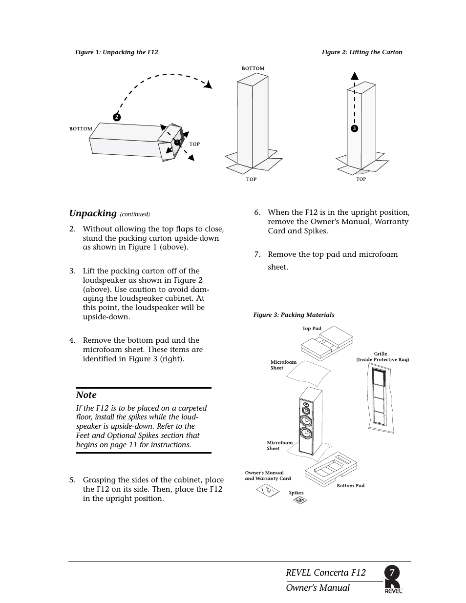 7revel concerta f12 owner’s manual unpacking | Revel F12 User Manual | Page 7 / 22