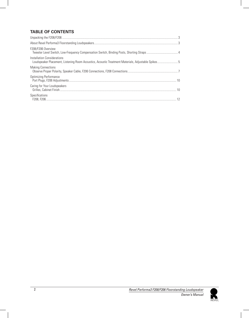 Revel F208 User Manual | Page 2 / 13