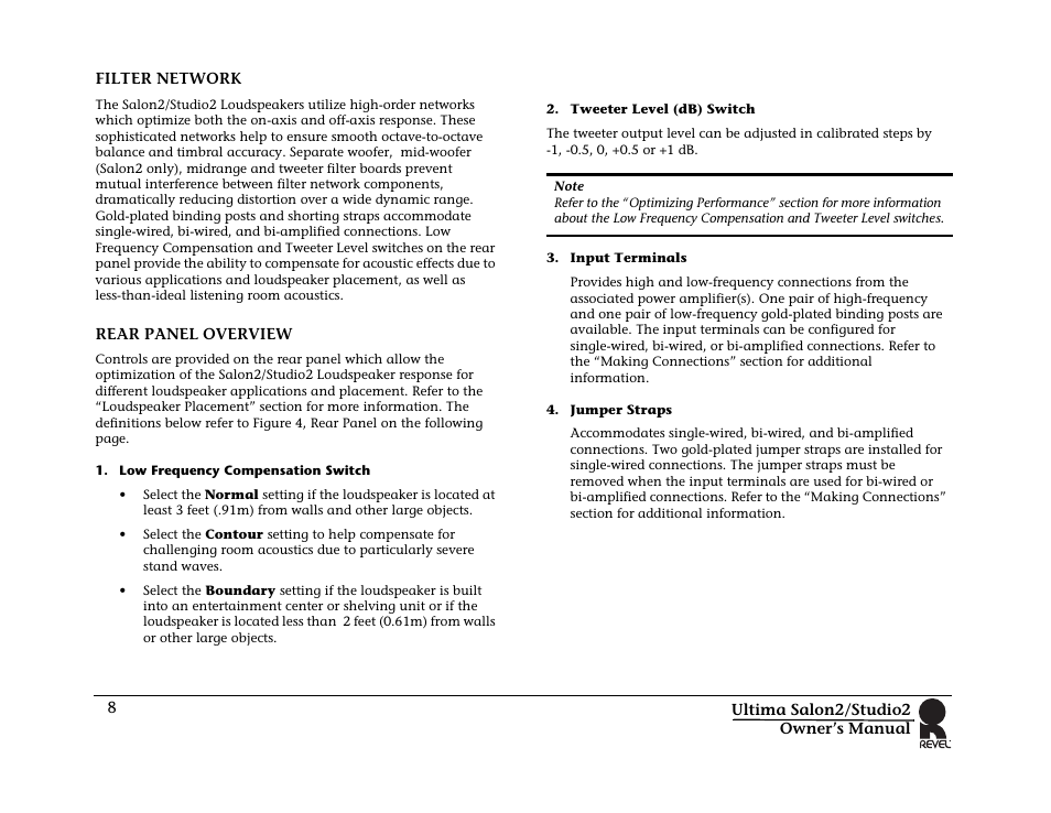 Filter network, Rear panel overview, Filter network rear panel overview | Revel Salon 2 User Manual | Page 10 / 30