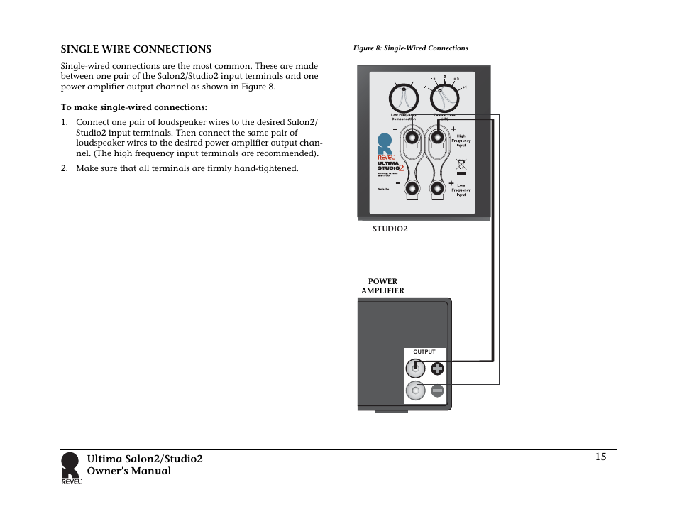 Single wire connections, Figure 8: single-wired connections | Revel Salon 2 User Manual | Page 17 / 30