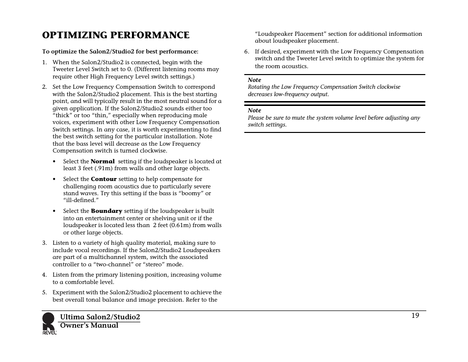 Optimizing performance | Revel Salon 2 User Manual | Page 21 / 30