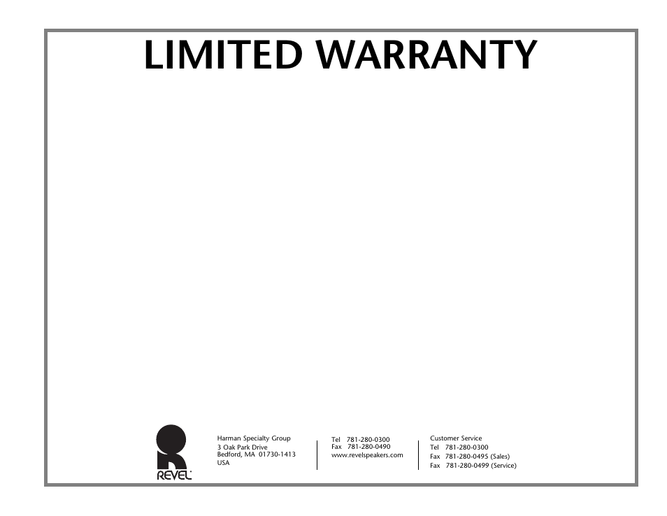 Limited warranty | Revel Salon 2 User Manual | Page 29 / 30