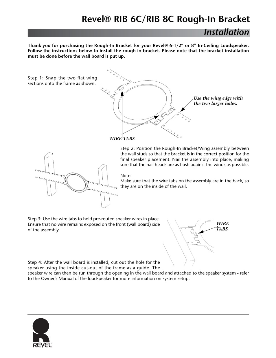 Revel RIB 8C Rough-In Bracket User Manual | 1 page