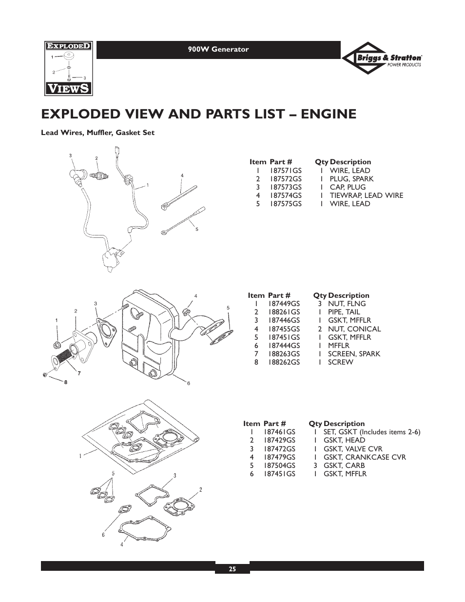 Exploded view and parts list – engine | Briggs & Stratton 01532-2 User Manual | Page 25 / 60