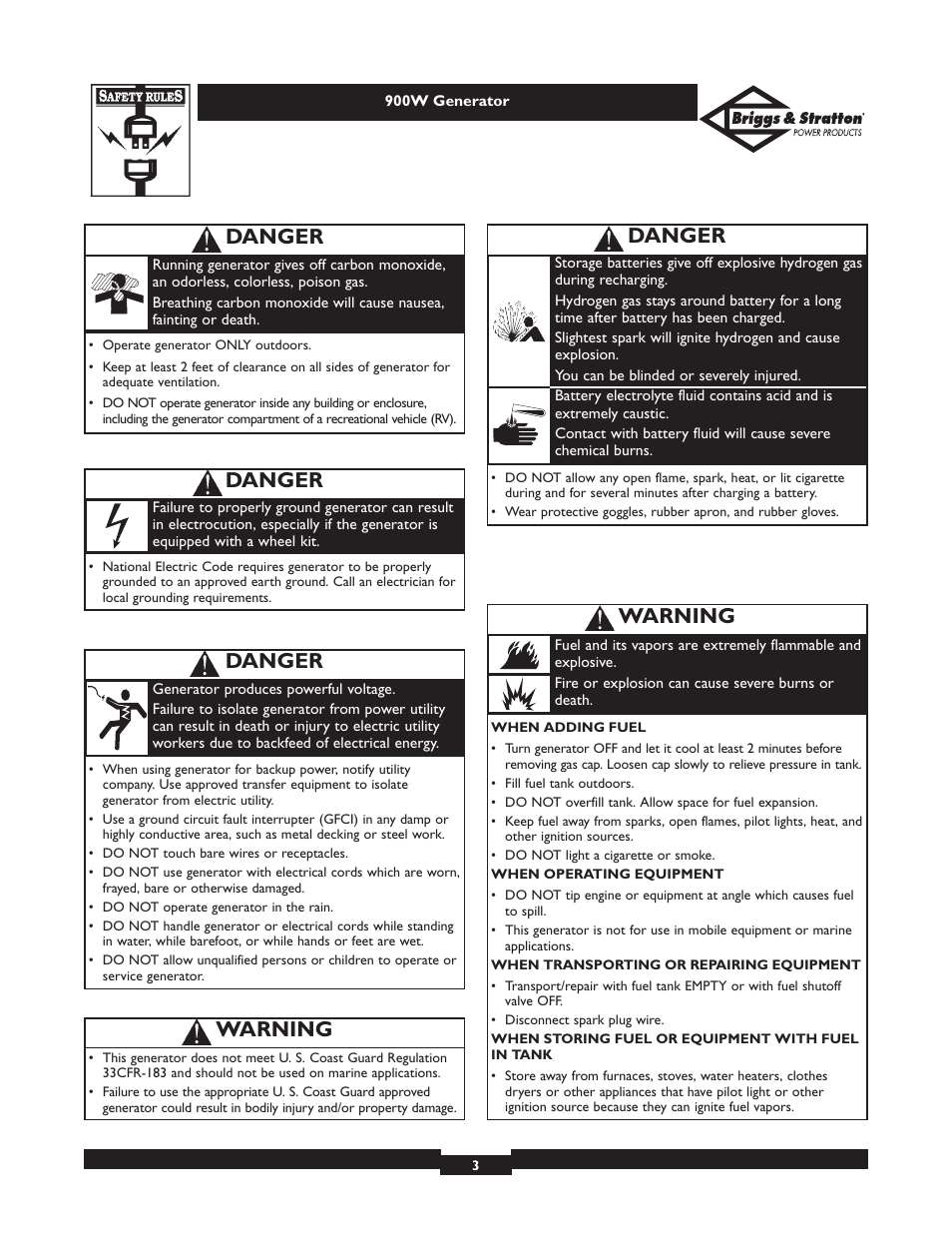 Danger, Warning | Briggs & Stratton 01532-2 User Manual | Page 3 / 60