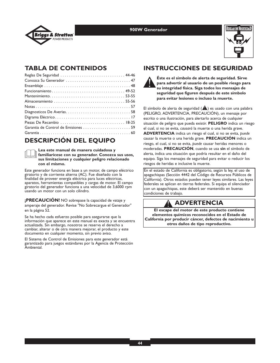 Briggs & Stratton 01532-2 User Manual | Page 44 / 60