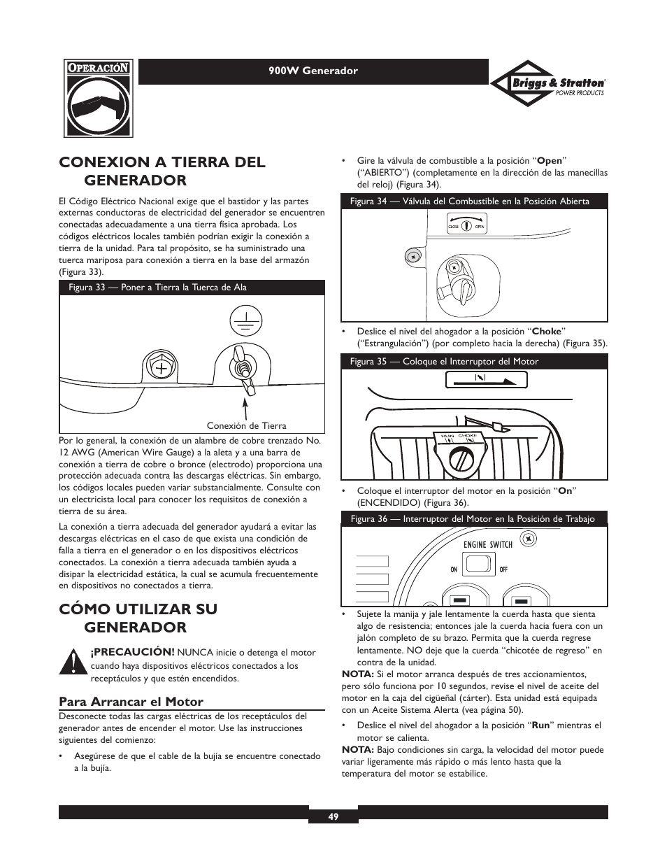 Conexion a tierra del generador, Cómo utilizar su generador | Briggs & Stratton 01532-2 User Manual | Page 49 / 60