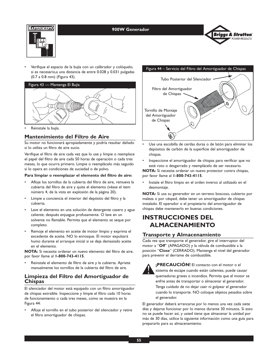 Instrucciones del almacenamiento | Briggs & Stratton 01532-2 User Manual | Page 55 / 60
