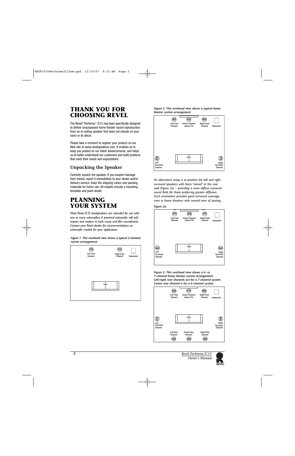 Planning your system, Unpacking the speaker | Revel IC15 User Manual | Page 2 / 8
