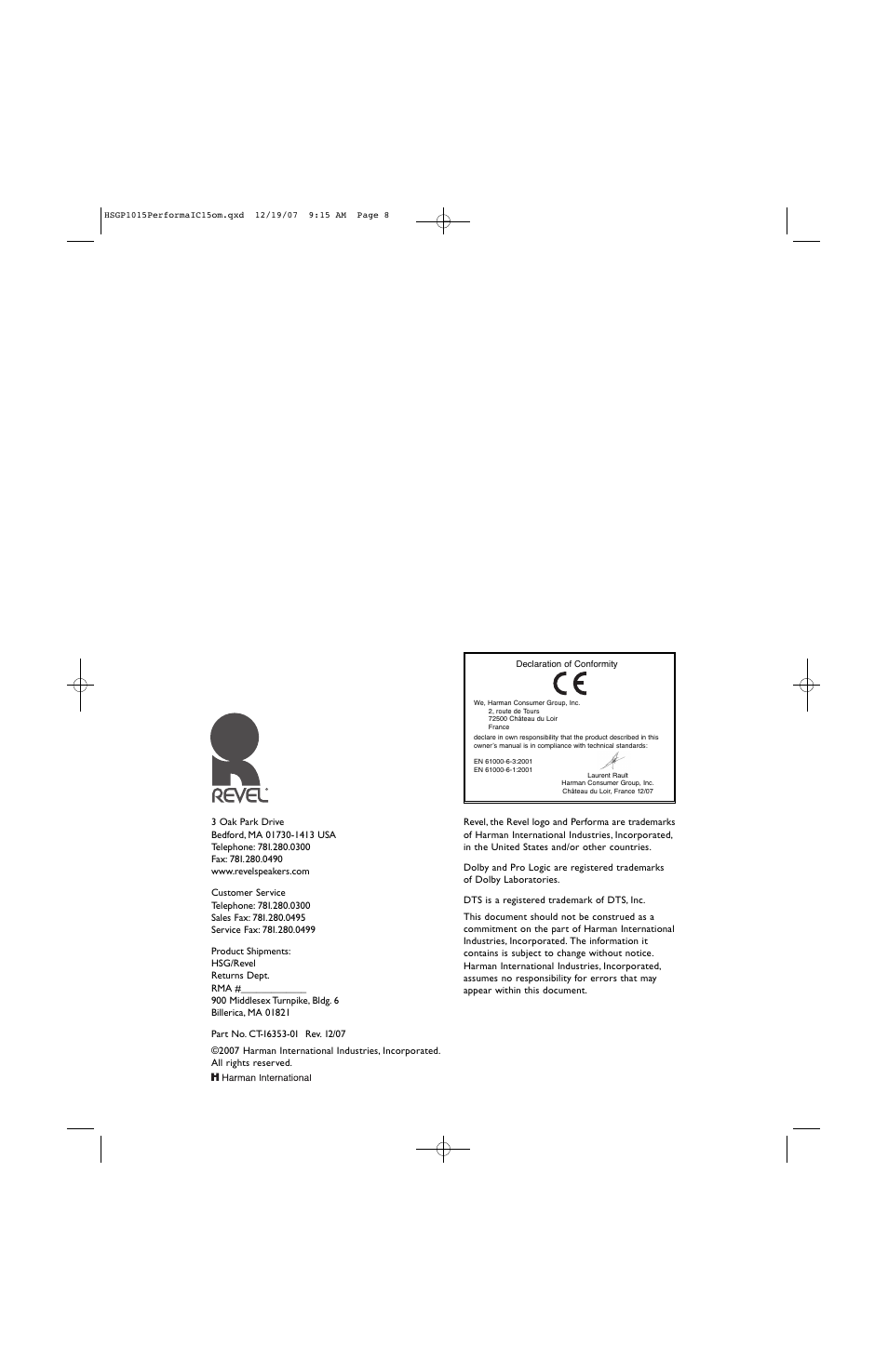 Revel IC15 User Manual | Page 8 / 8