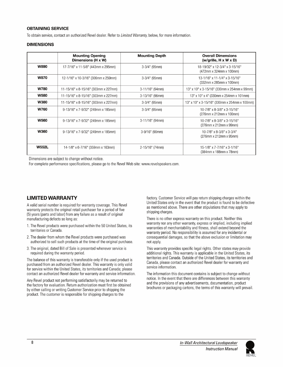 Revel W780 User Manual | Page 8 / 9