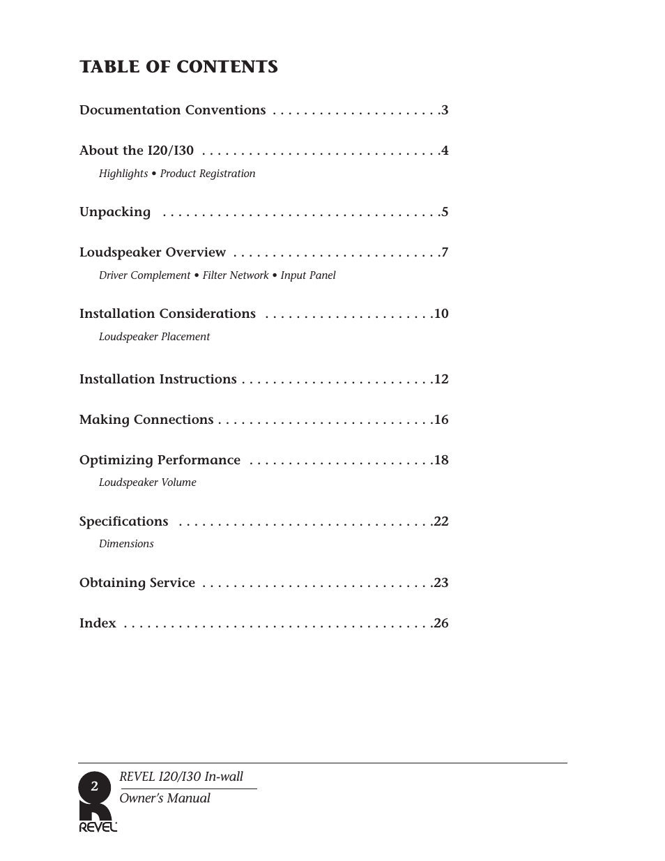 Revel I30 User Manual | Page 2 / 28