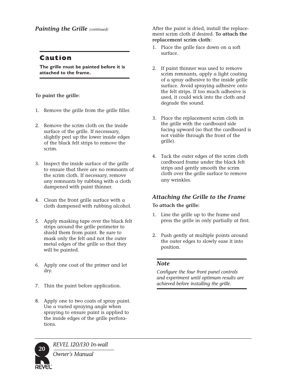 Caution | Revel I30 User Manual | Page 20 / 28