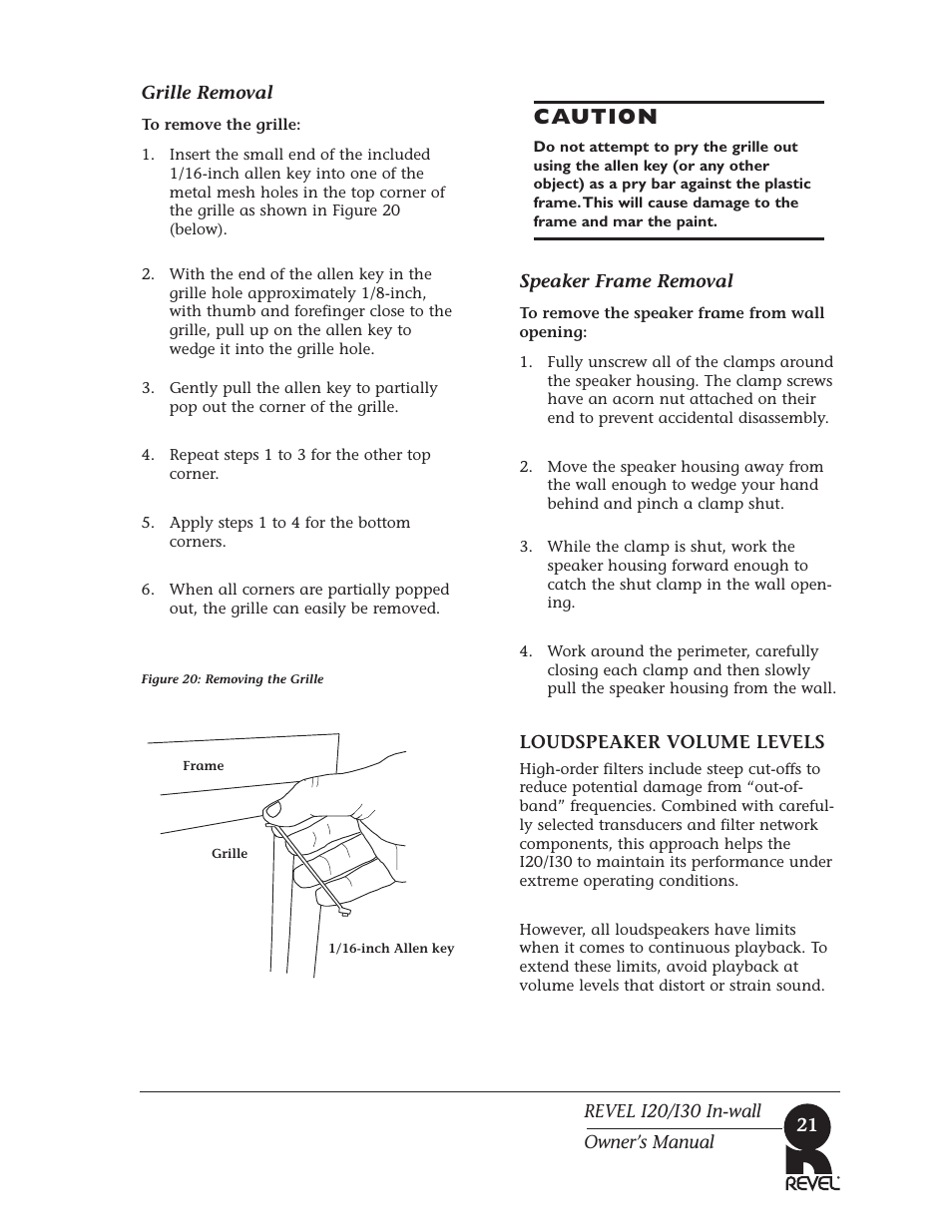 Caution | Revel I30 User Manual | Page 21 / 28