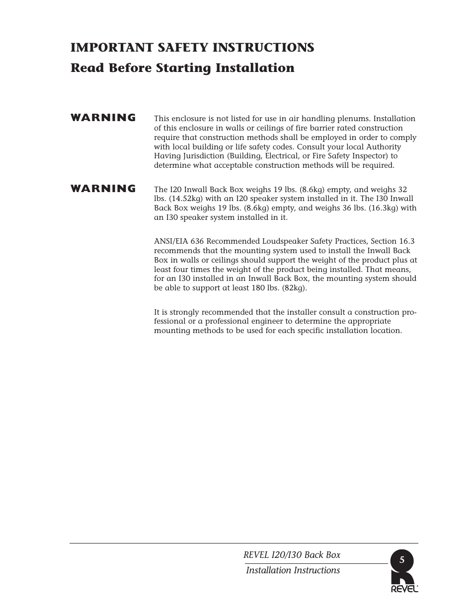 Revel I30 Back Box User Manual | Page 5 / 12