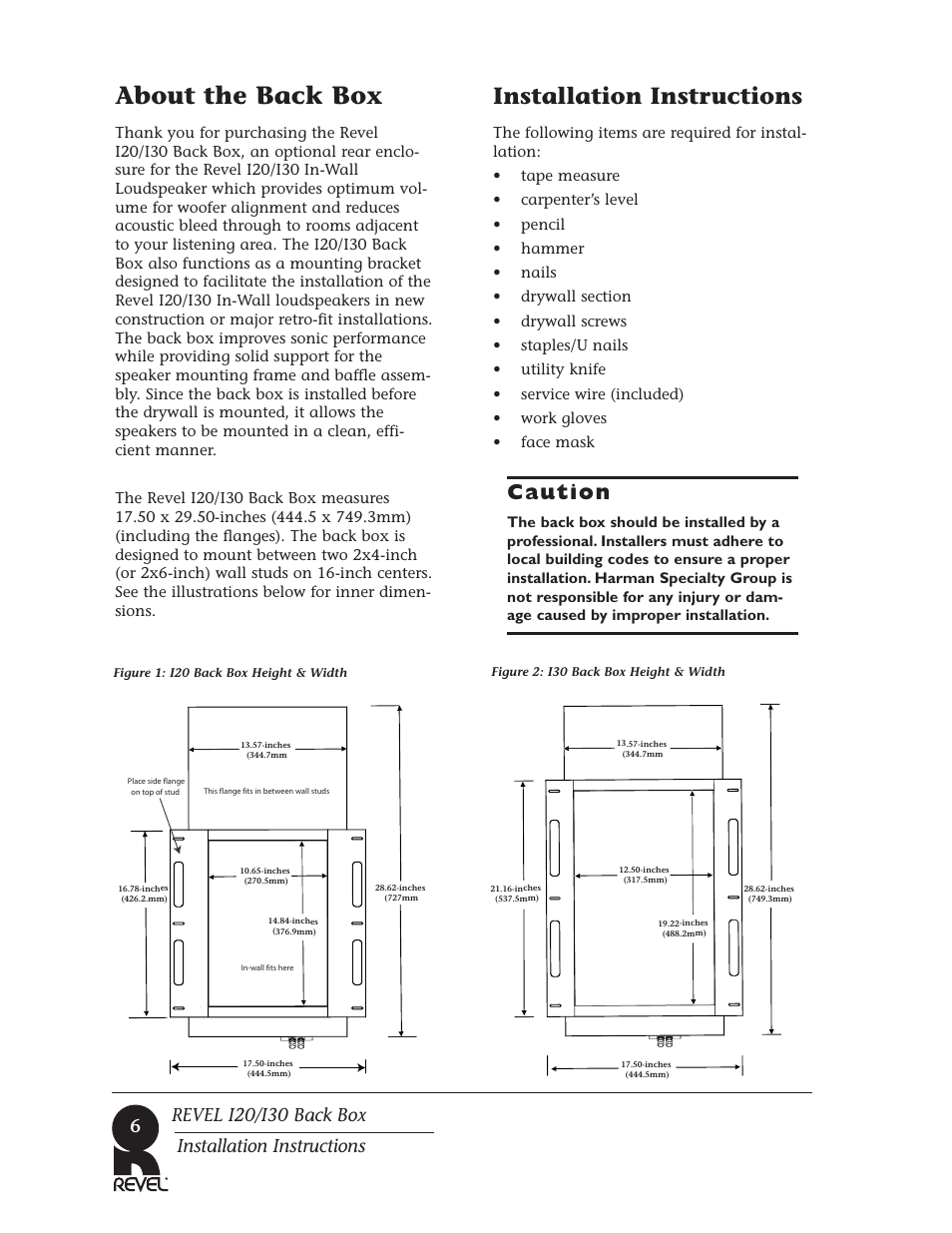 About the back box, Installation instructions, Caution | Revel I30 Back Box User Manual | Page 6 / 12