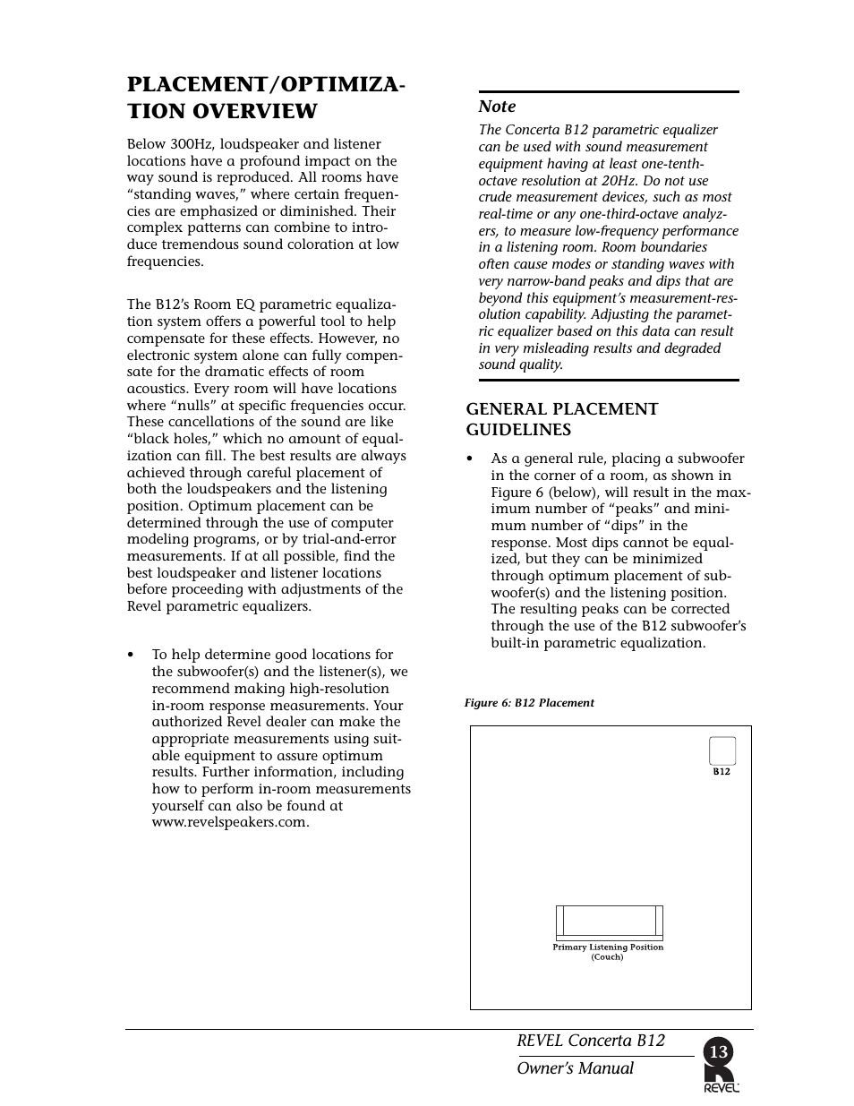 Placement/optimiza- tion overview | Revel B12 User Manual | Page 13 / 28