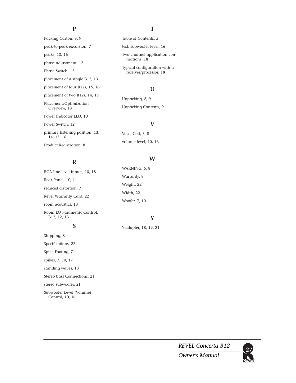 27 revel concerta b12 owner’s manual | Revel B12 User Manual | Page 27 / 28