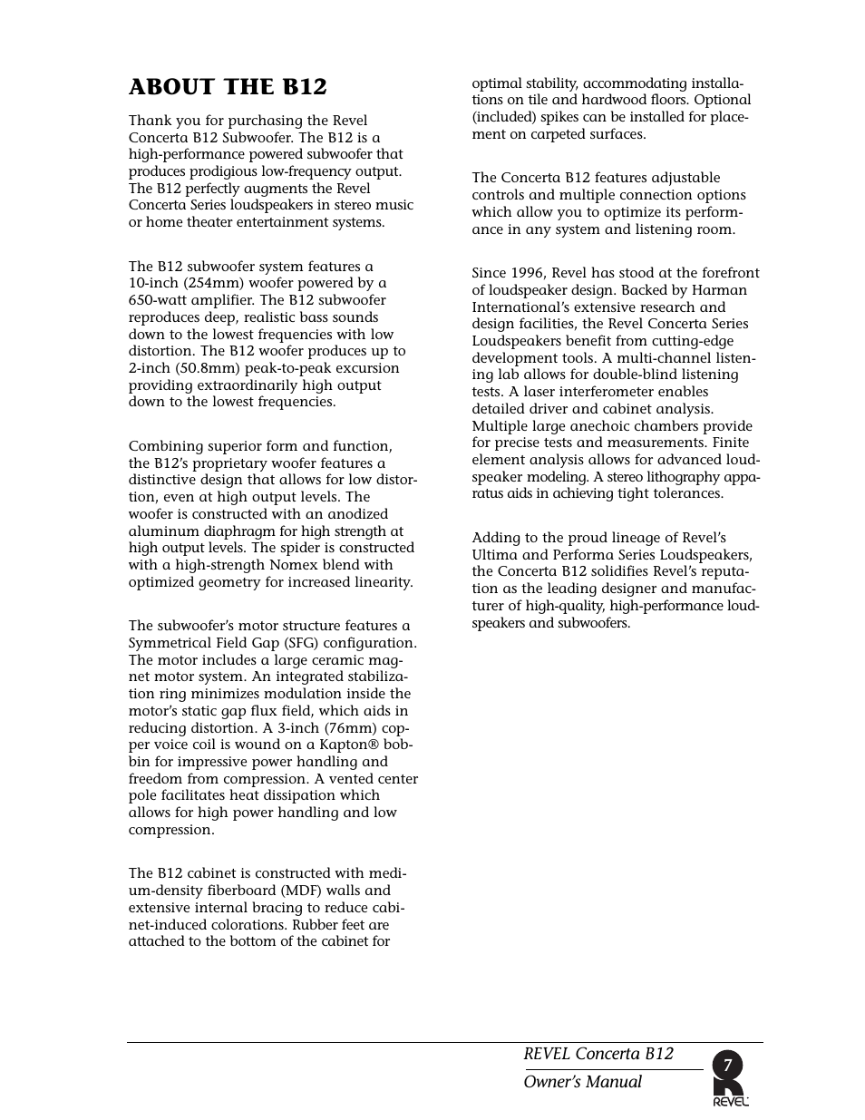 About the b12 | Revel B12 User Manual | Page 7 / 28