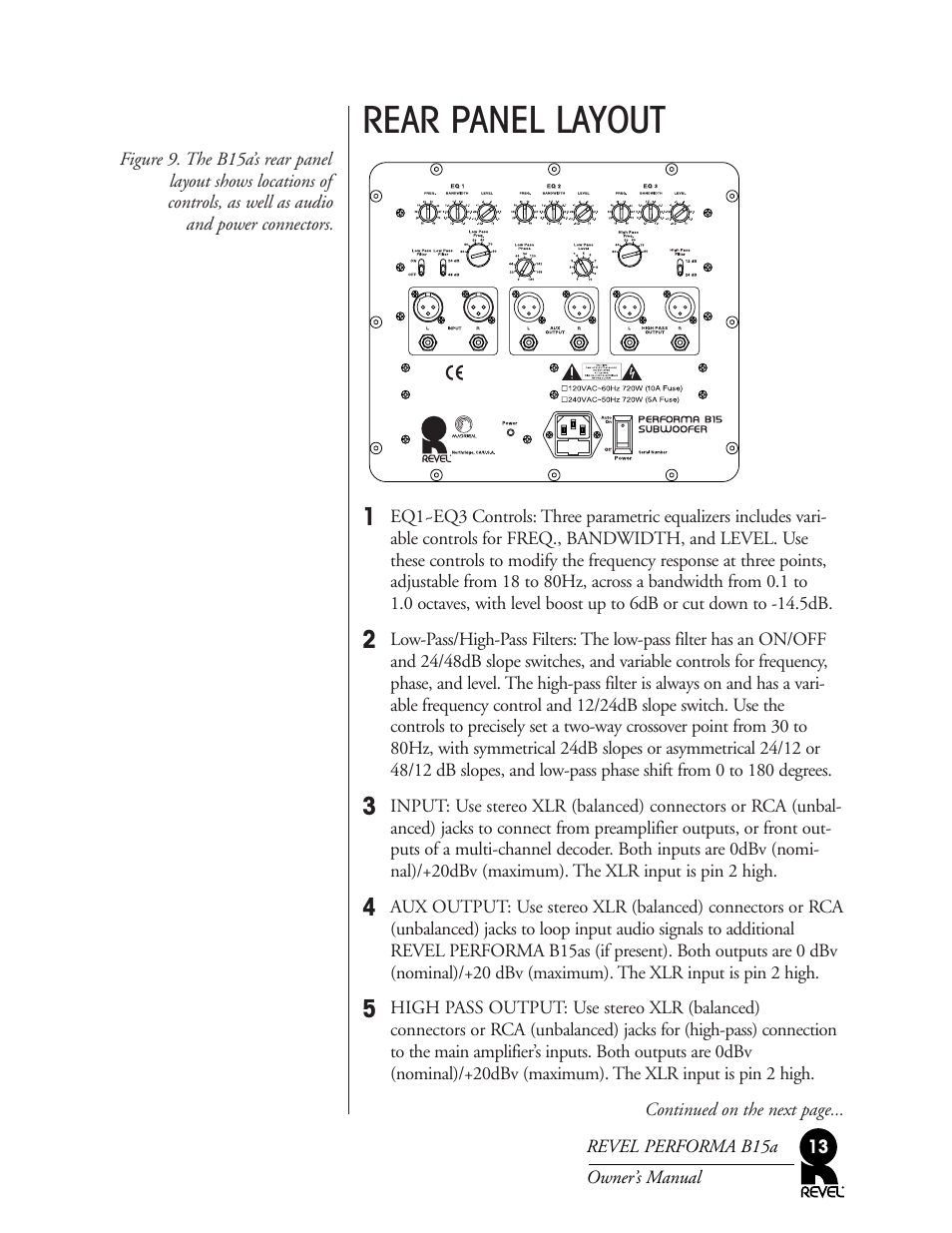 Rear panel layout | Revel B15a User Manual | Page 13 / 28