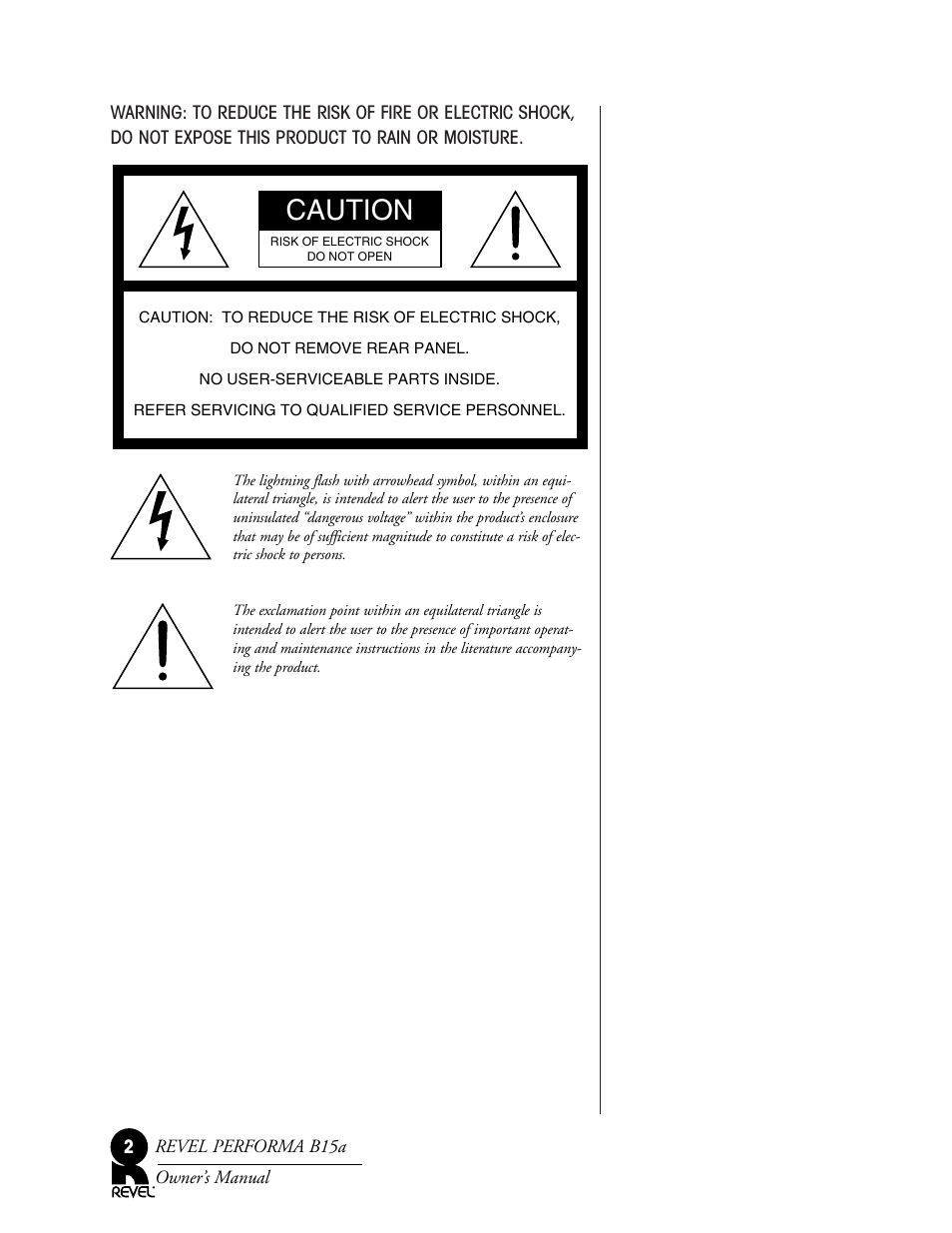 Caution | Revel B15a User Manual | Page 2 / 28