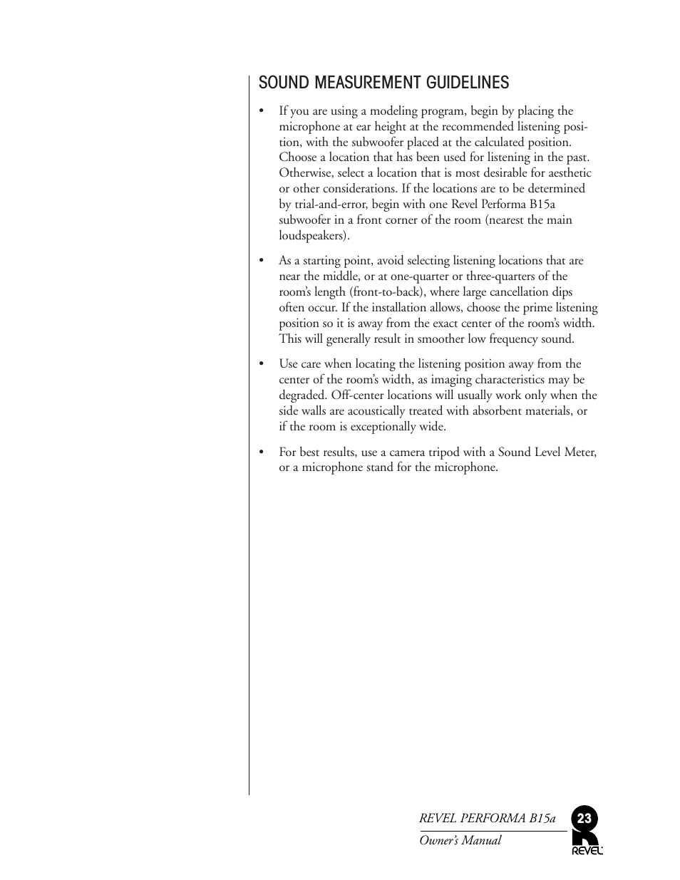 Sound measurement guidelines | Revel B15a User Manual | Page 23 / 28