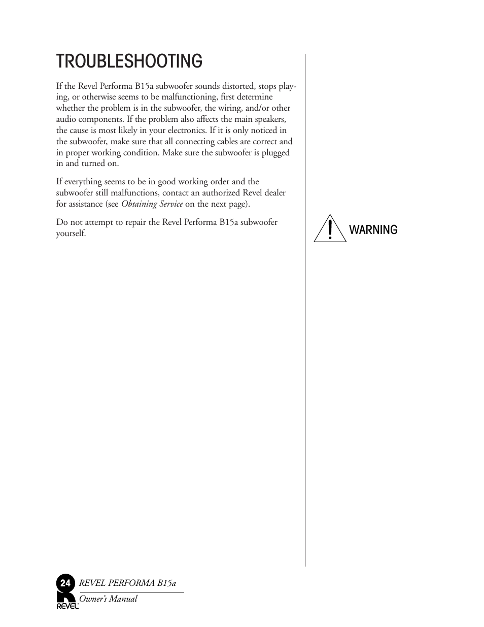 Troubleshooting | Revel B15a User Manual | Page 24 / 28