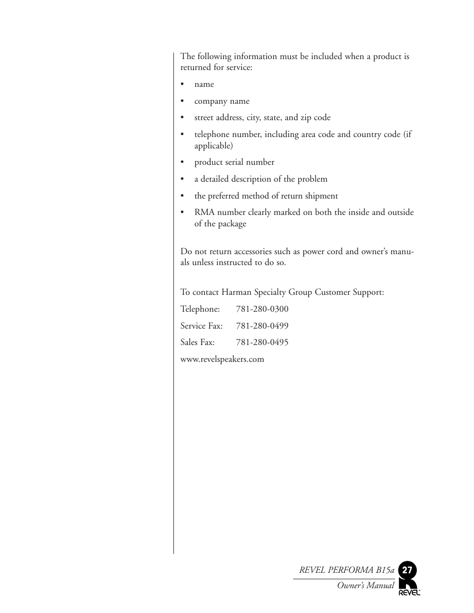 Revel B15a User Manual | Page 27 / 28