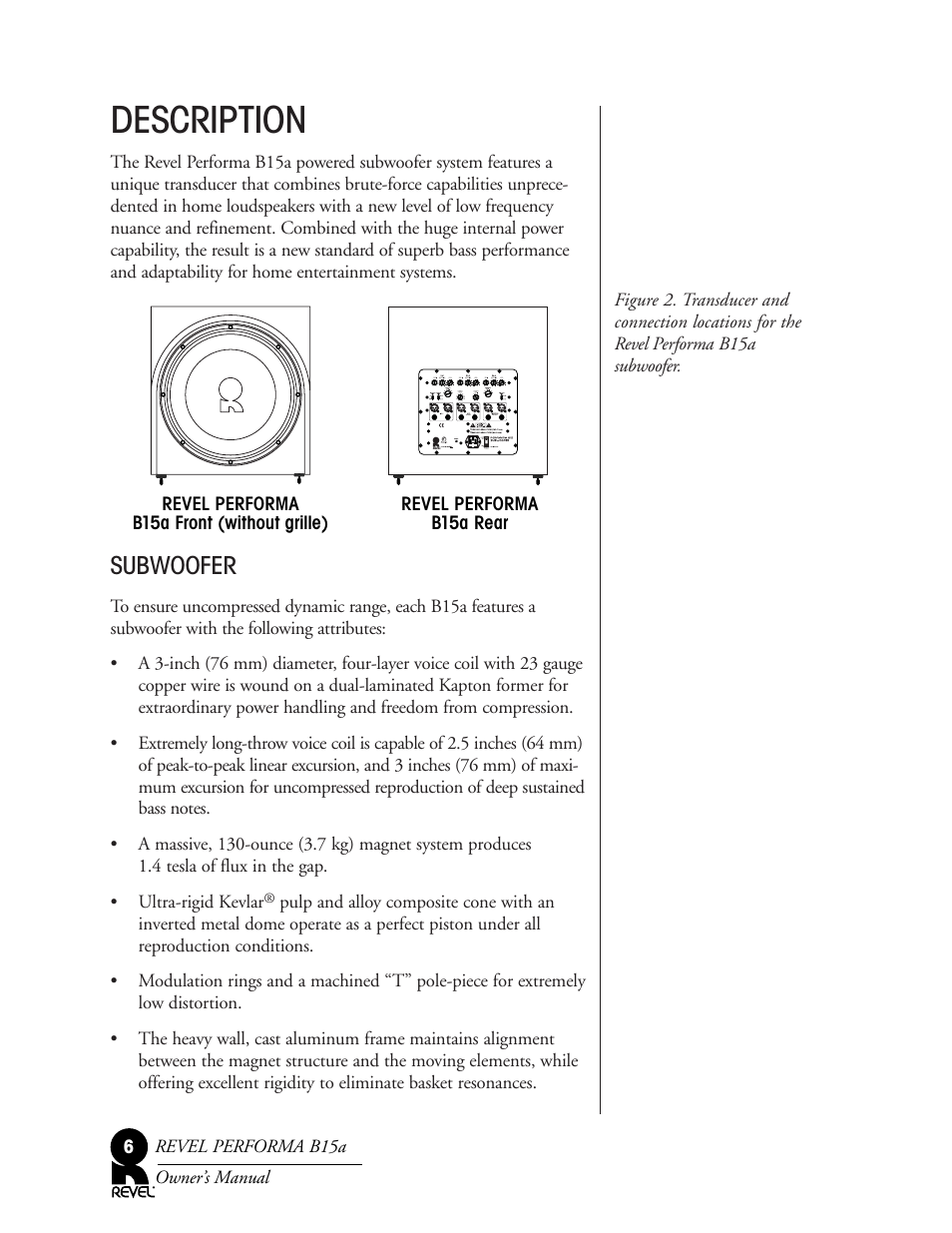 Description, Subwoofer | Revel B15a User Manual | Page 6 / 28