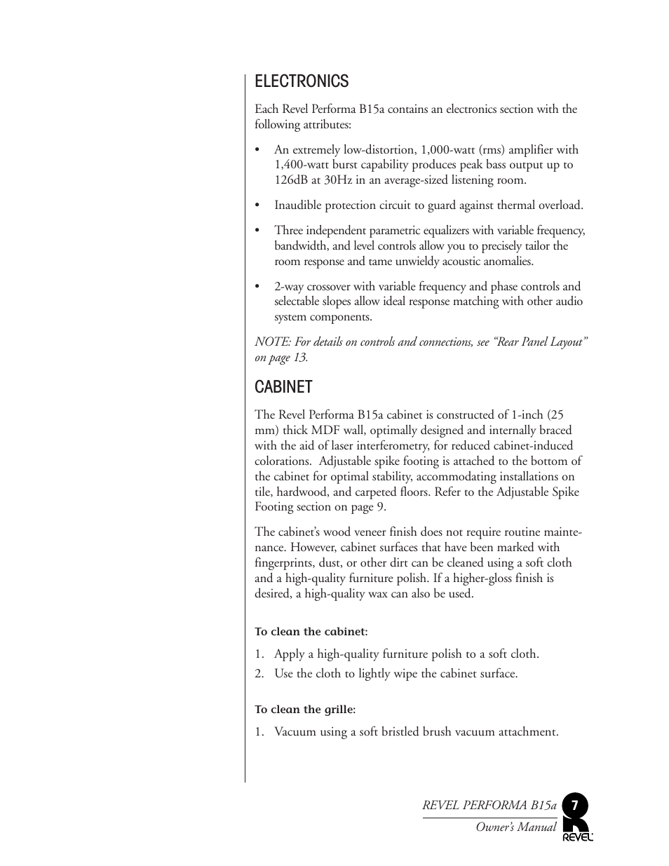 Electronics, Cabinet | Revel B15a User Manual | Page 7 / 28