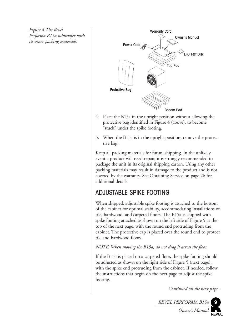 Adjustable spike footing | Revel B15a User Manual | Page 9 / 28