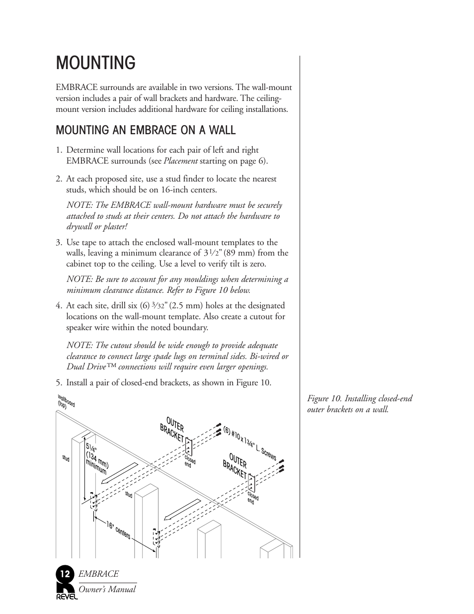Mounting, Mounting an embrace on a wall | Revel Embrace User Manual | Page 12 / 24