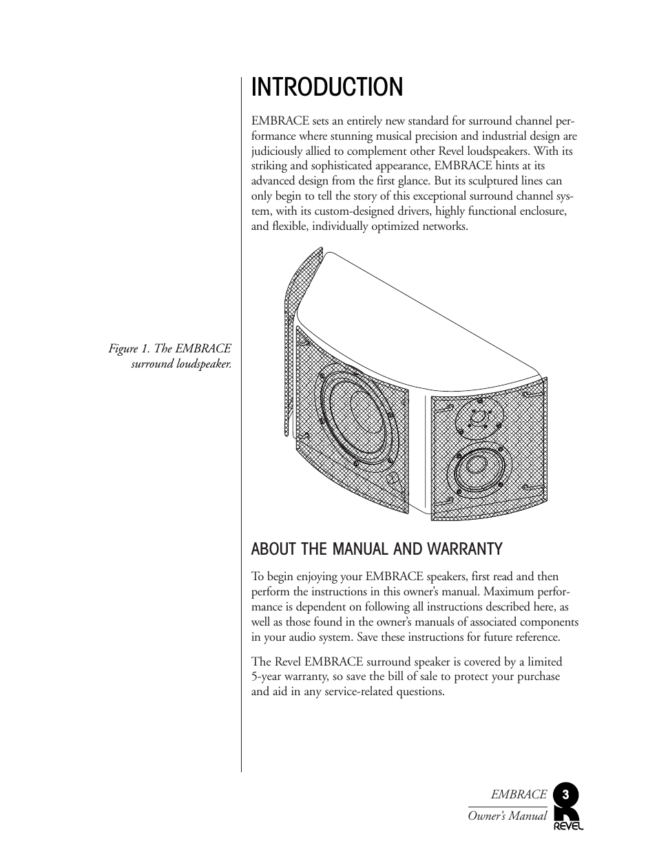 Introduction, About the manual and warranty | Revel Embrace User Manual | Page 3 / 24