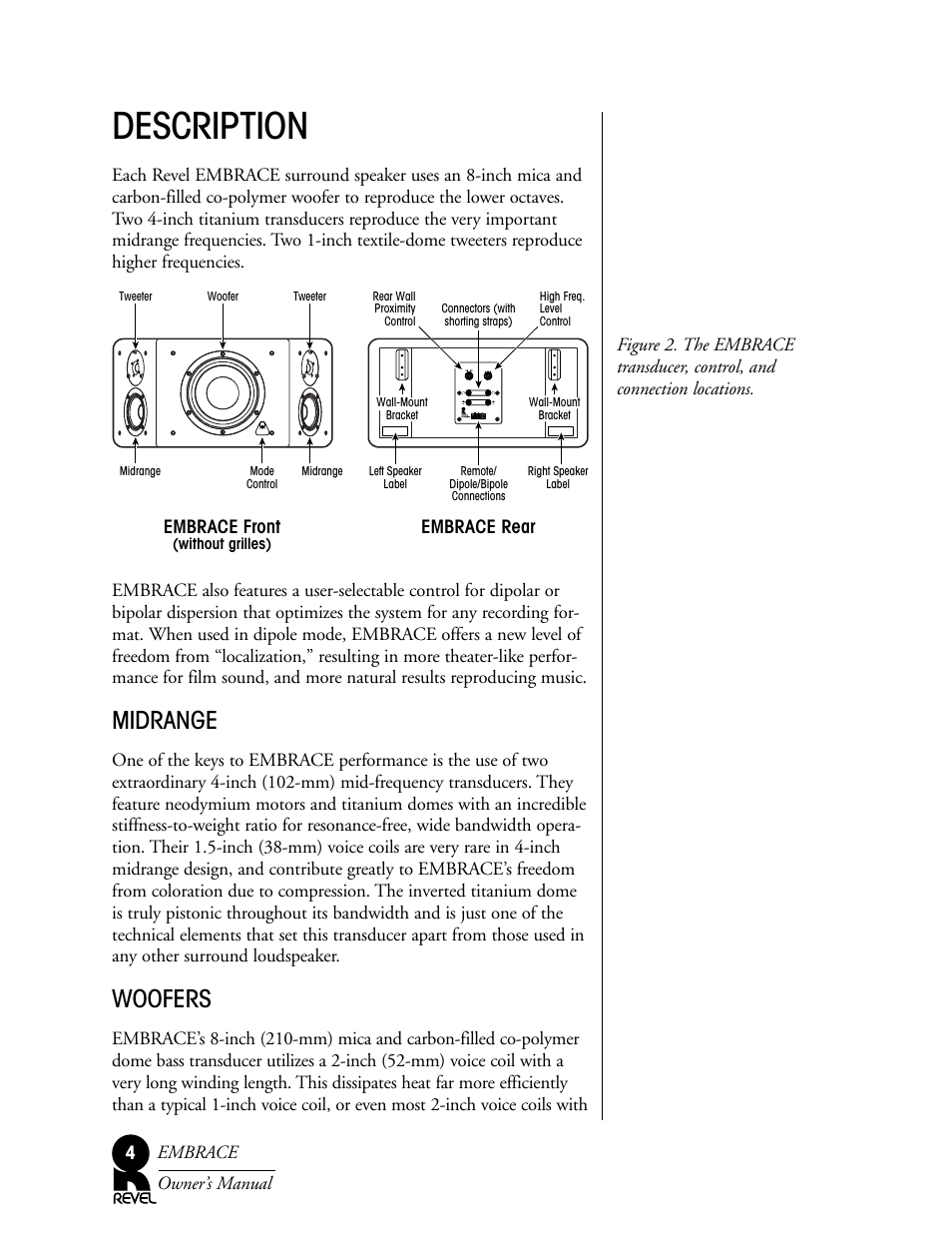Description, Midrange, Woofers | Revel Embrace User Manual | Page 4 / 24