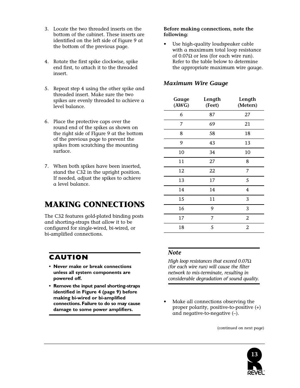 Making connections, Caution | Revel C32 User Manual | Page 13 / 24