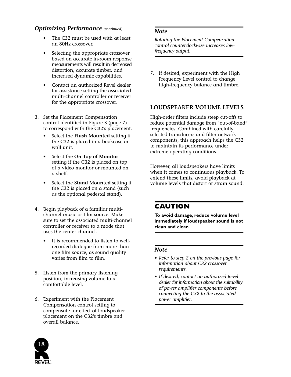 Caution | Revel C32 User Manual | Page 18 / 24