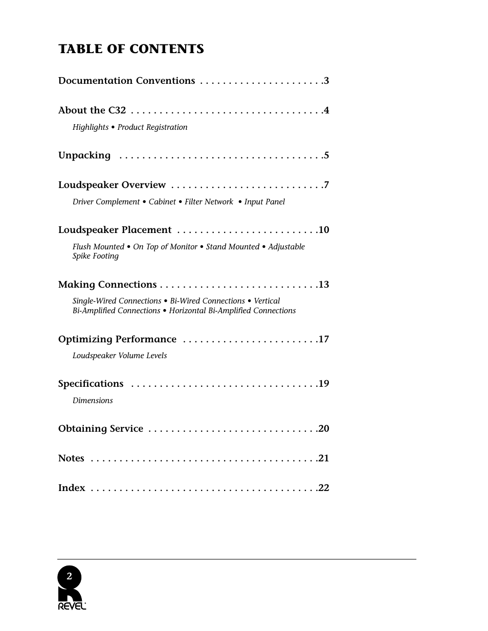 Revel C32 User Manual | Page 2 / 24