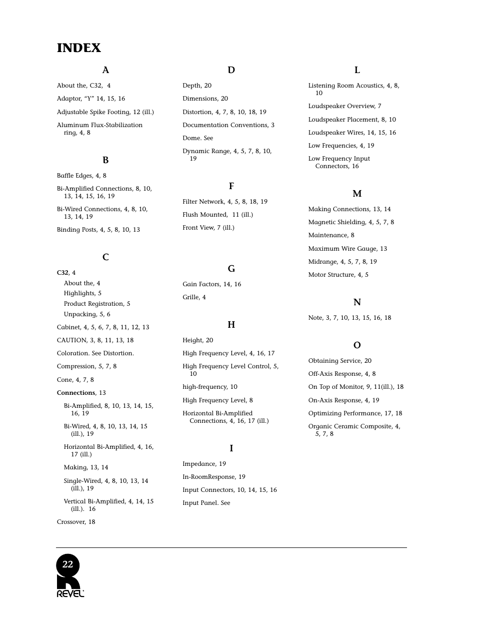Index, 22 a | Revel C32 User Manual | Page 22 / 24