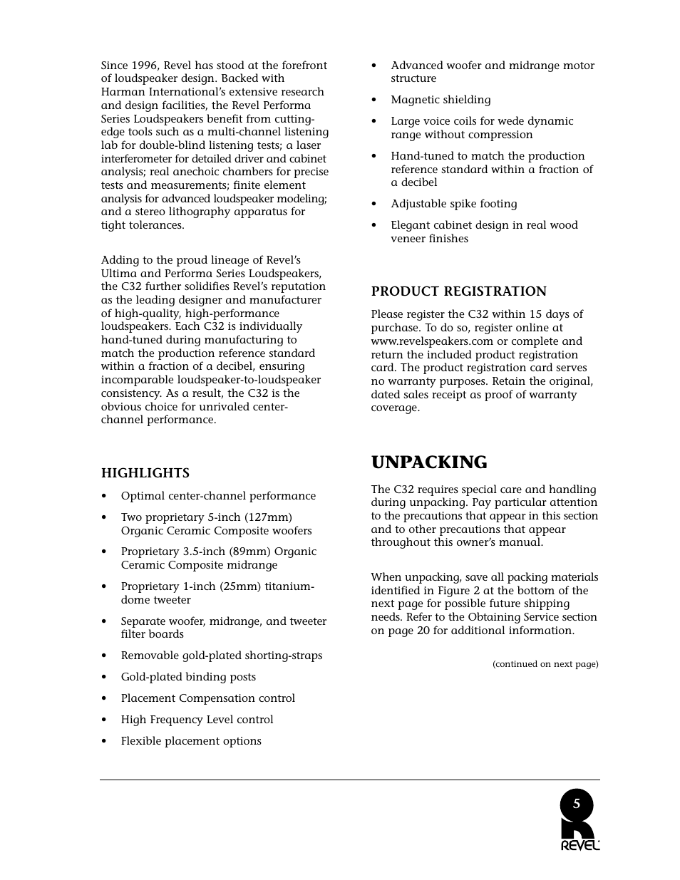 Unpacking | Revel C32 User Manual | Page 5 / 24