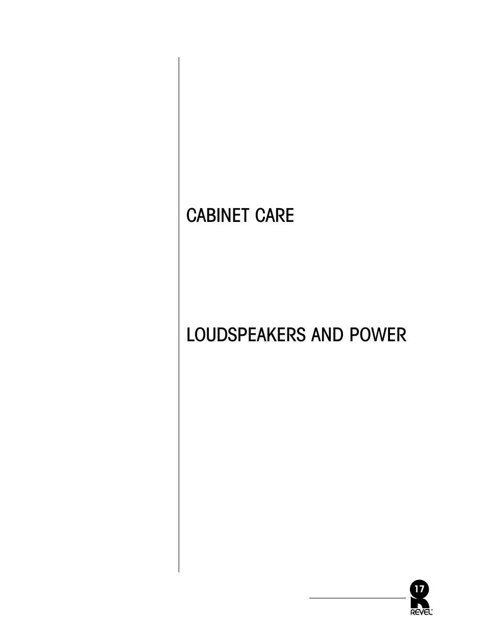 Cabinet care, Loudspeakers and power | Revel C50 User Manual | Page 17 / 24