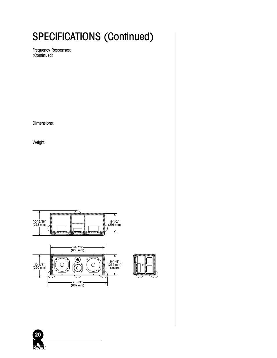 Specifications (continued), Revel performa c50 owner’s manual 20 | Revel C50 User Manual | Page 20 / 24