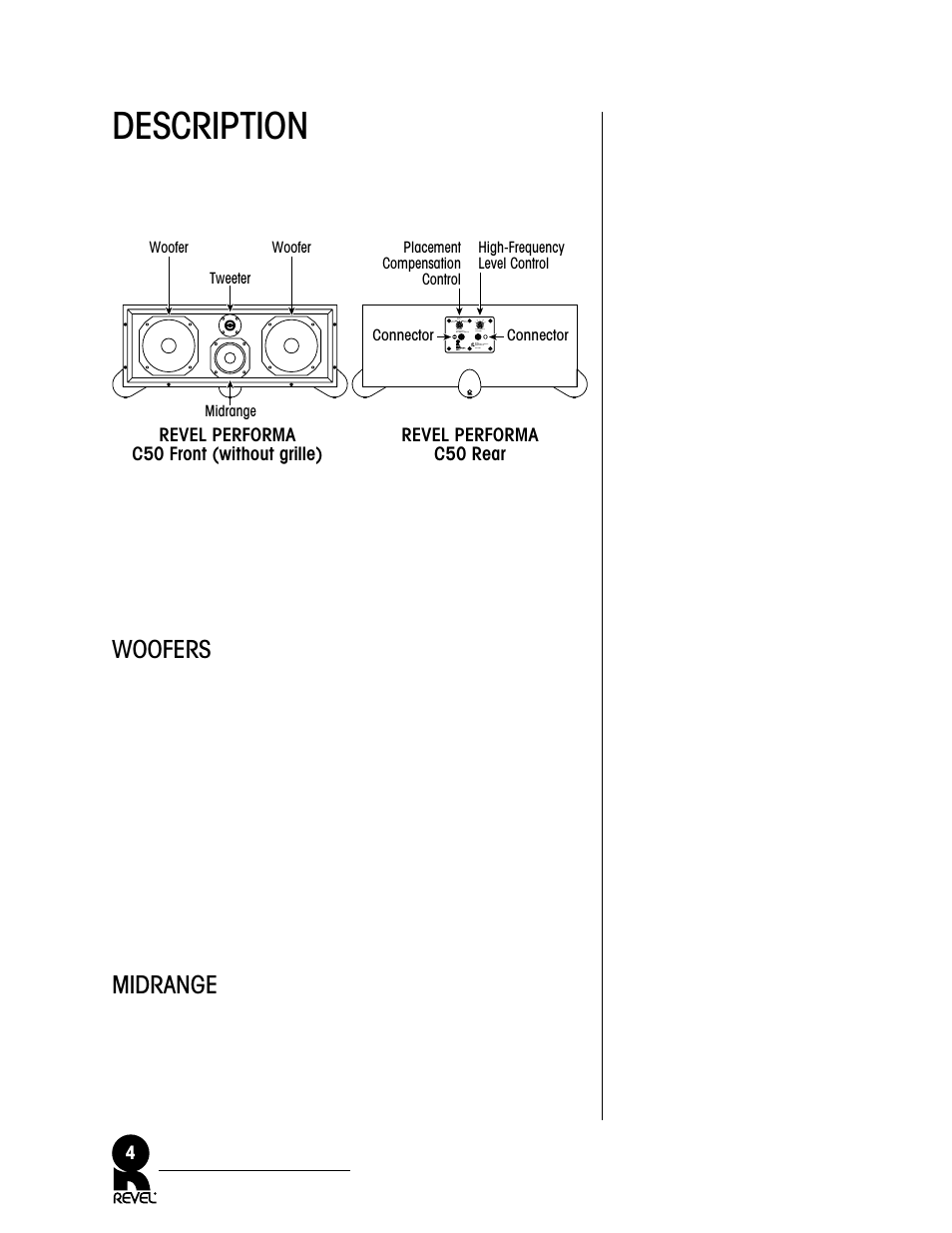 Description, Woofers, Midrange | Revel C50 User Manual | Page 4 / 24