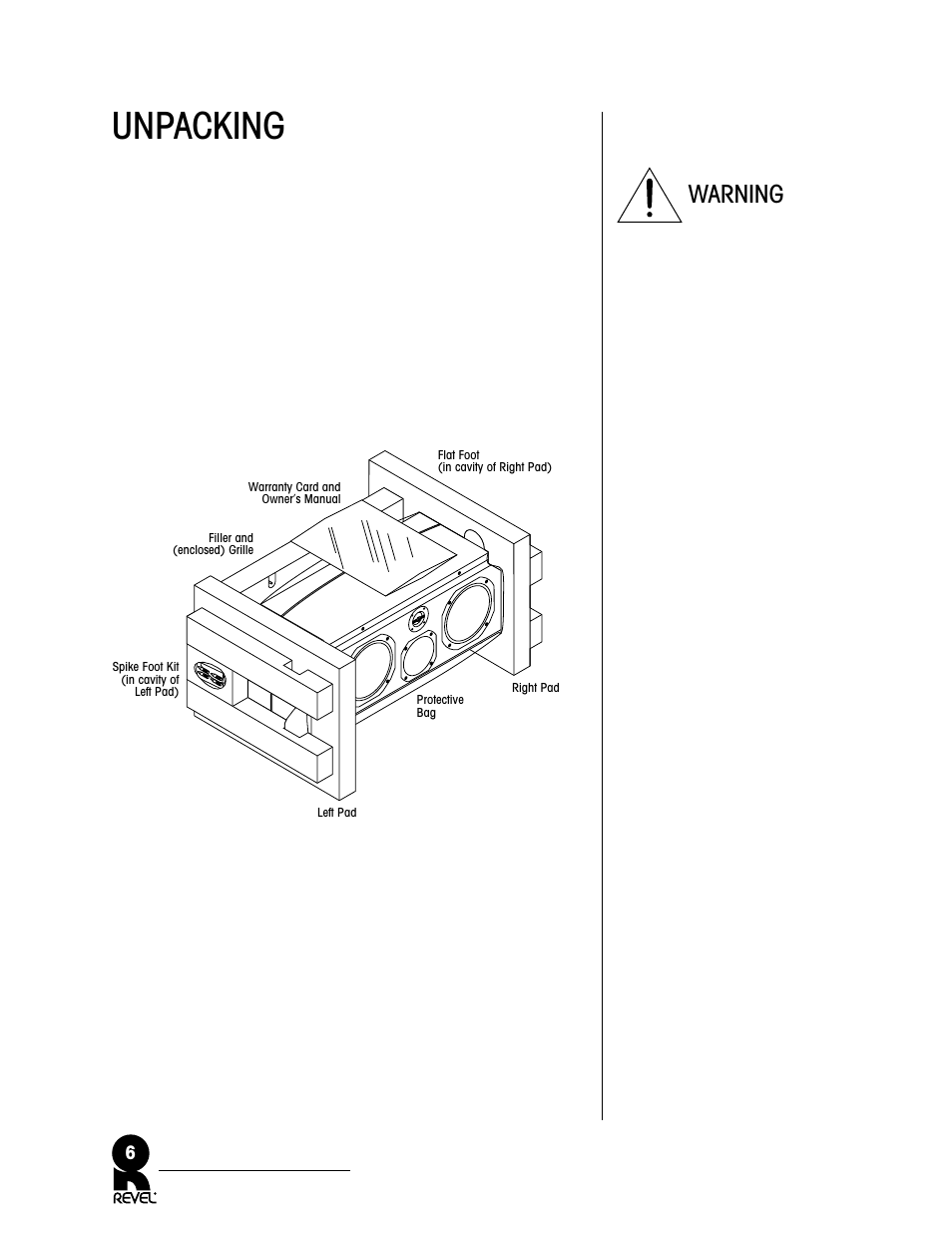 Unpacking, Warning | Revel C50 User Manual | Page 6 / 24