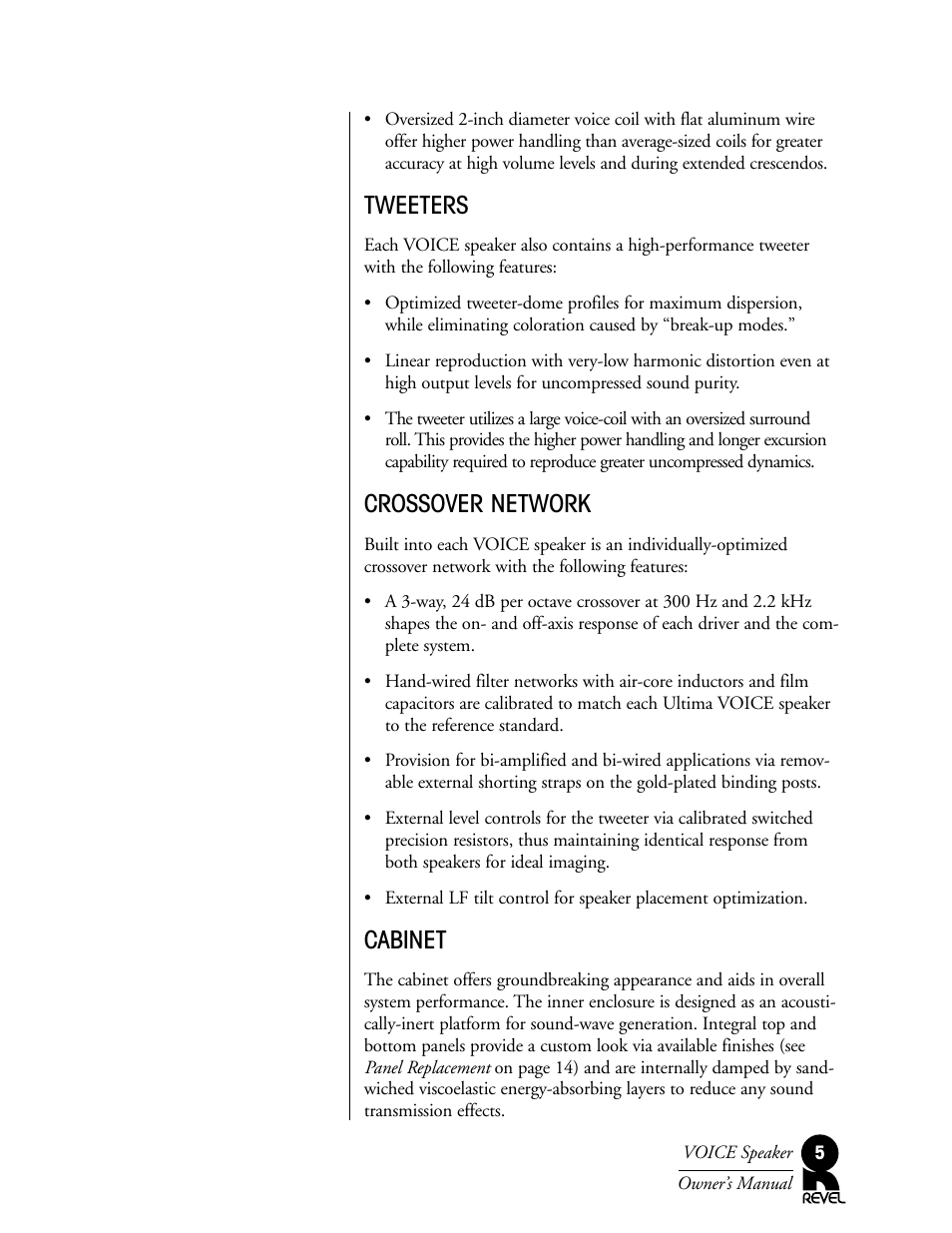 Tweeters, Crossover network, Cabinet | Revel Voice User Manual | Page 5 / 19