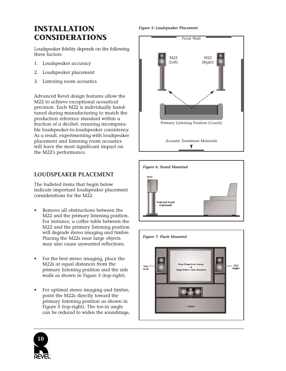 Installation considerations, Loudspeaker placement | Revel M22 User Manual | Page 10 / 20