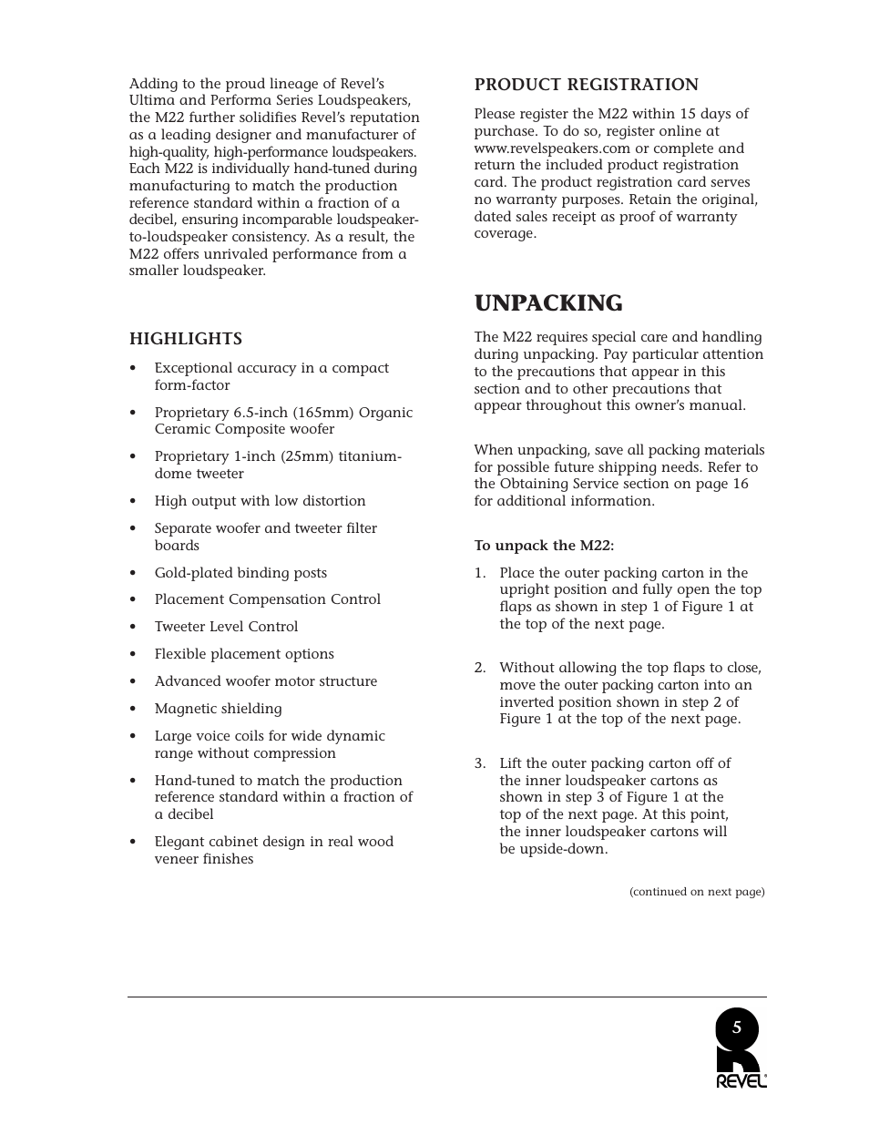 Unpacking | Revel M22 User Manual | Page 5 / 20