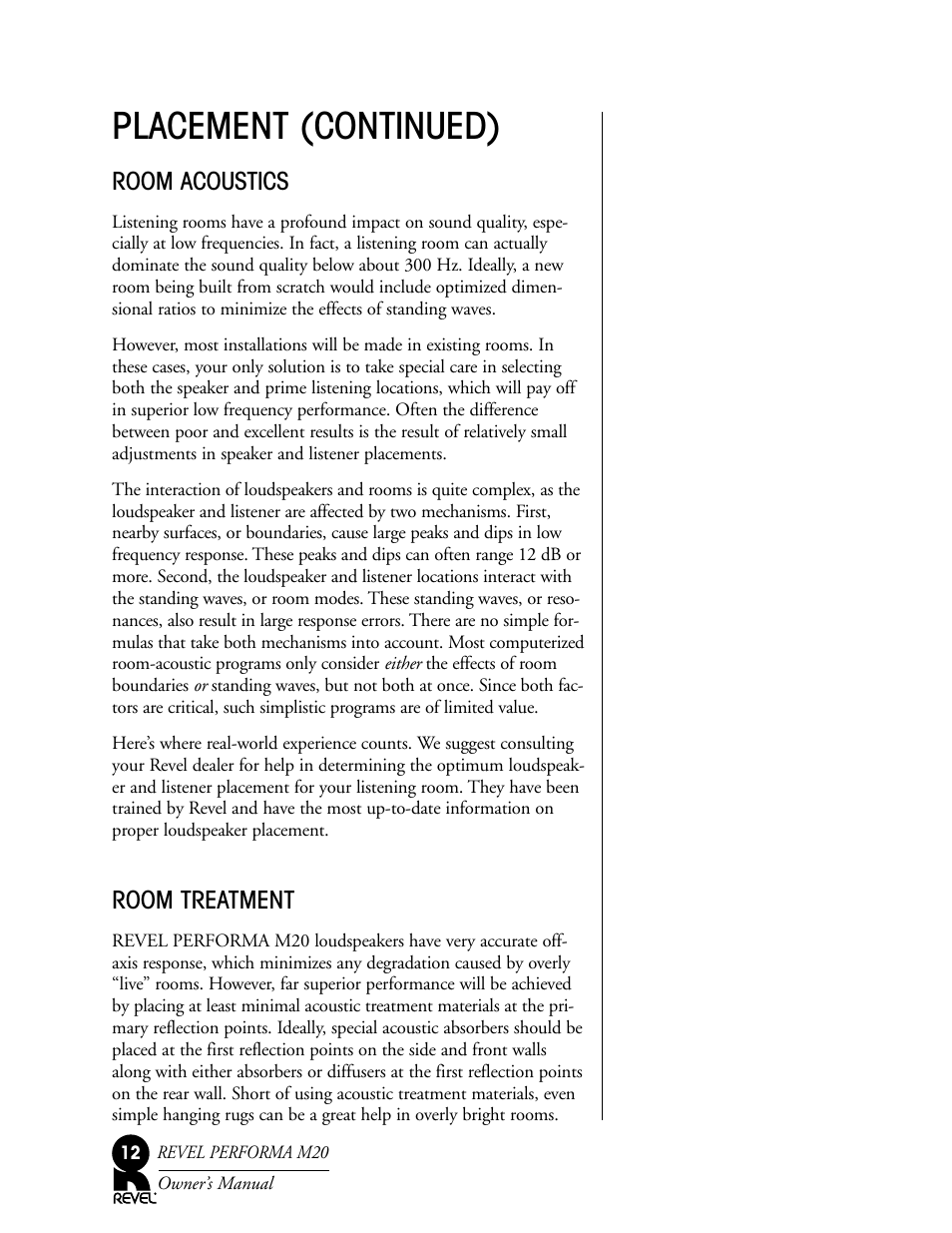 Placement (continued) | Revel M20 User Manual | Page 12 / 20